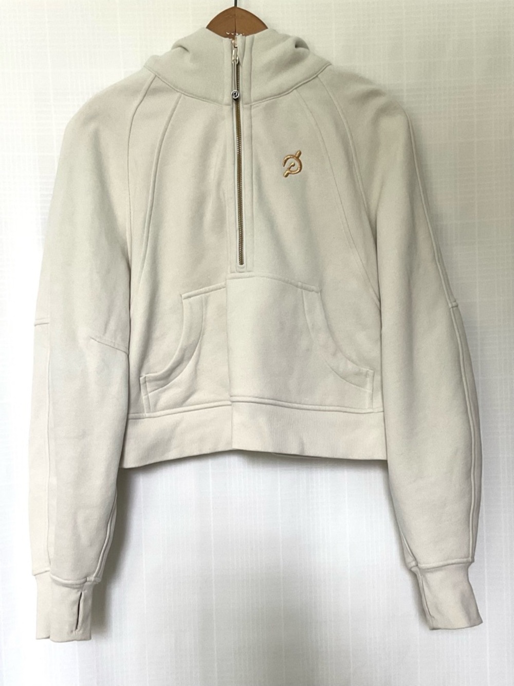 lululemon X Peloton Cream Hoodie with Gold Logo